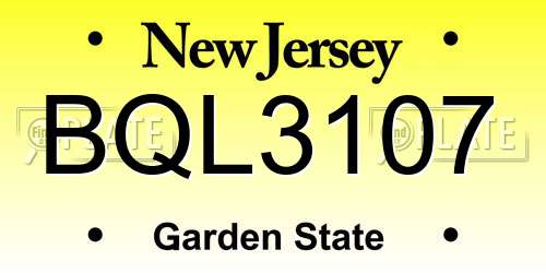 BQL3107 New Jersey License Plate