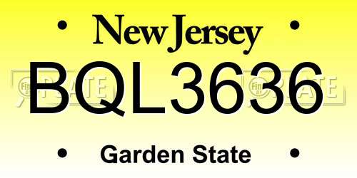 BQL3636 New Jersey License Plate