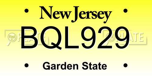 BQL929 New Jersey License Plate
