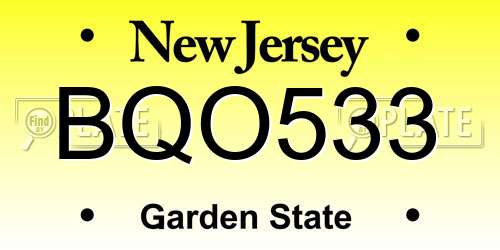 BQO533 New Jersey License Plate