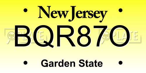 BQR87O New Jersey License Plate
