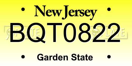 BQT0822 New Jersey License Plate