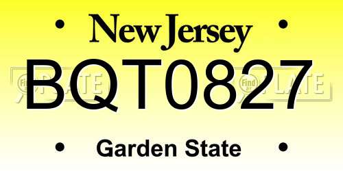 BQT0827 New Jersey License Plate