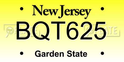 BQT625 New Jersey License Plate