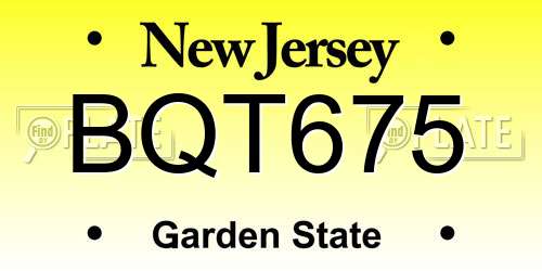 BQT675 New Jersey License Plate