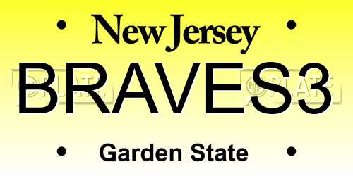 BRAVES3 New Jersey License Plate