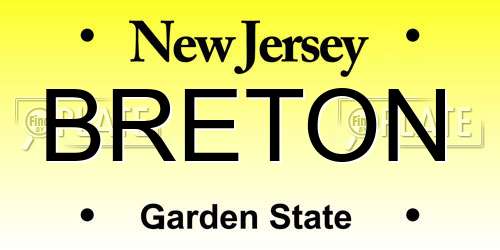 BRETON New Jersey License Plate