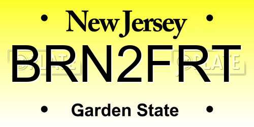 BRN2FRT New Jersey License Plate