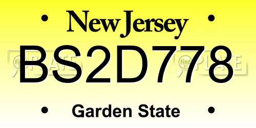 BS2D778 New Jersey License Plate