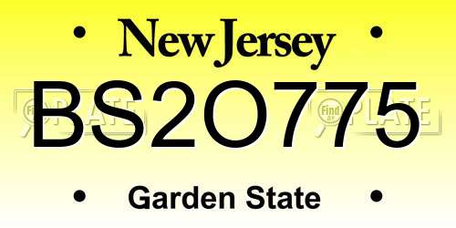 BS2O775 New Jersey License Plate