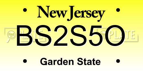 BS2S5O New Jersey License Plate