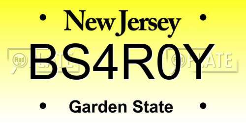 BS4R0Y New Jersey License Plate