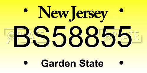 BS58855 New Jersey License Plate