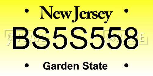 BS5S558 New Jersey License Plate