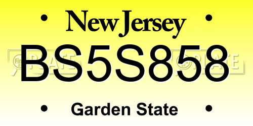 BS5S858 New Jersey License Plate