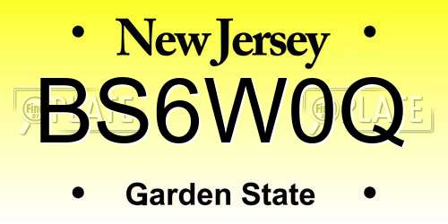 BS6W0Q New Jersey License Plate