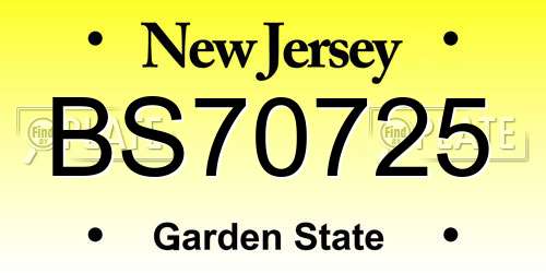 BS70725 New Jersey License Plate