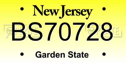 BS70728 New Jersey License Plate