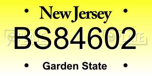 BS84602 New Jersey License Plate