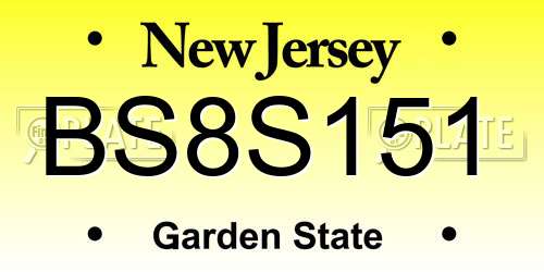 BS8S151 New Jersey License Plate