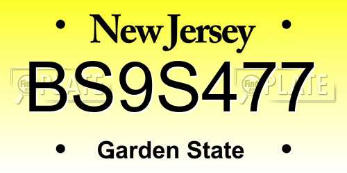 BS9S477 New Jersey License Plate