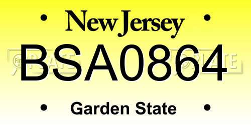 BSA0864 New Jersey License Plate