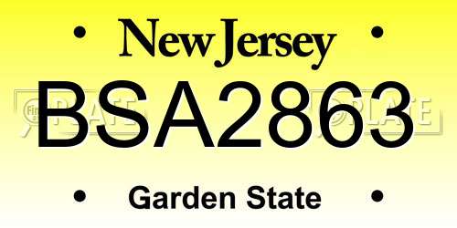 BSA2863 New Jersey License Plate