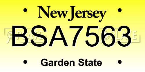 BSA7563 New Jersey License Plate