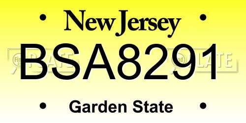 BSA8291 New Jersey License Plate
