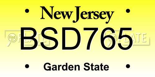 BSD765 New Jersey License Plate