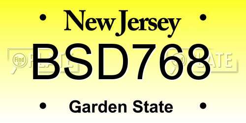 BSD768 New Jersey License Plate