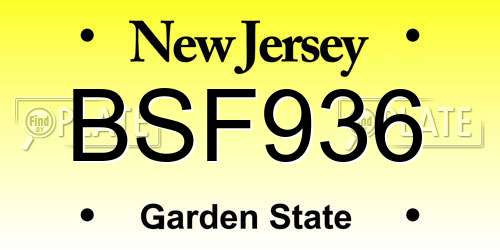 BSF936 New Jersey License Plate