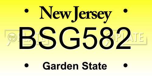 BSG582 New Jersey License Plate