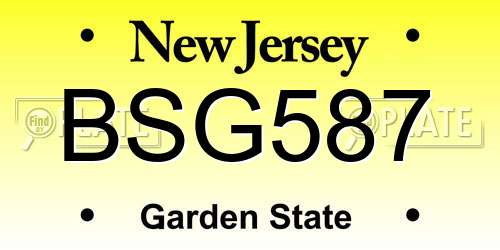 BSG587 New Jersey License Plate