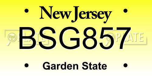 BSG857 New Jersey License Plate