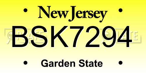 BSK7294 New Jersey License Plate