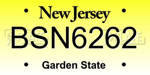 BSN6262 New Jersey License Plate