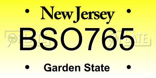 BSO765 New Jersey License Plate