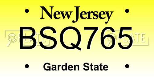 BSQ765 New Jersey License Plate