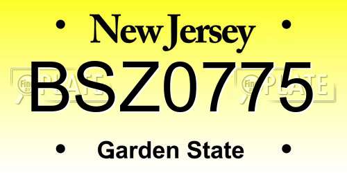 BSZ0775 New Jersey License Plate