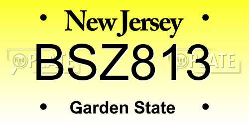 BSZ813 New Jersey License Plate