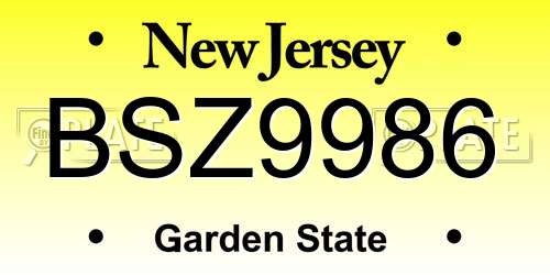 BSZ9986 New Jersey License Plate