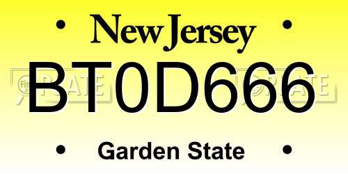 BT0D666 New Jersey License Plate