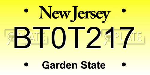 BT0T217 New Jersey License Plate