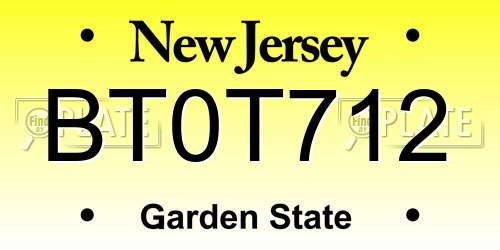 BT0T712 New Jersey License Plate