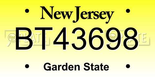 BT43698 New Jersey License Plate