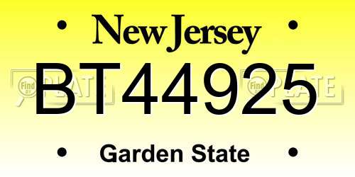 BT44925 New Jersey License Plate