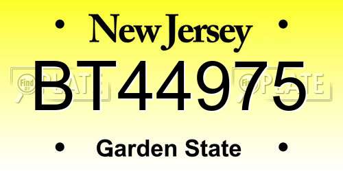 BT44975 New Jersey License Plate