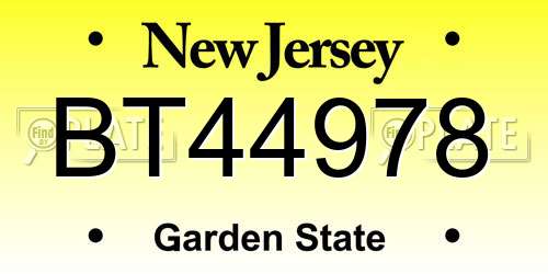 BT44978 New Jersey License Plate