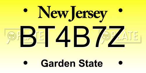 BT4B7Z New Jersey License Plate